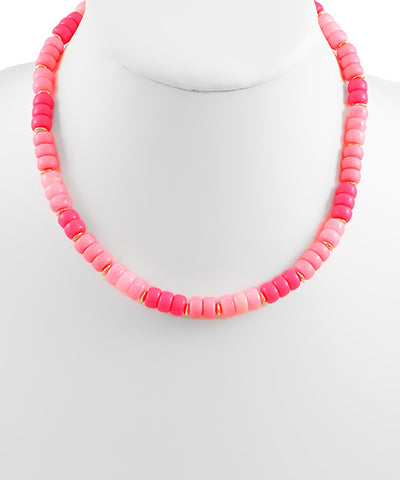 Multi Color Beaded Necklace - Pink