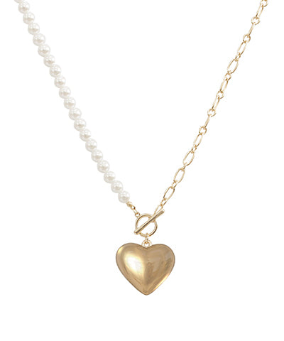 Gold and pearl heart necklace 