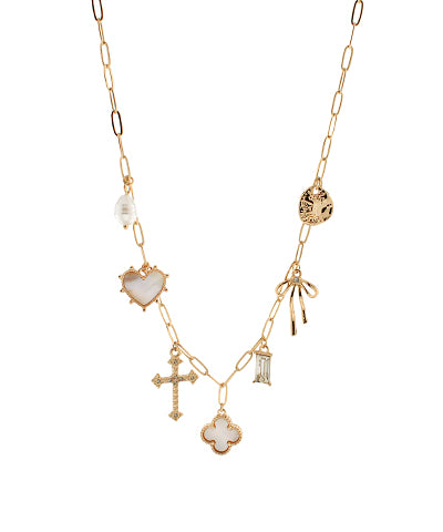 Pearl & Cross Multi Charm Necklace