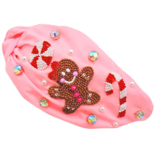 Ginger Bread Headband Seed Bead Headband - Pink