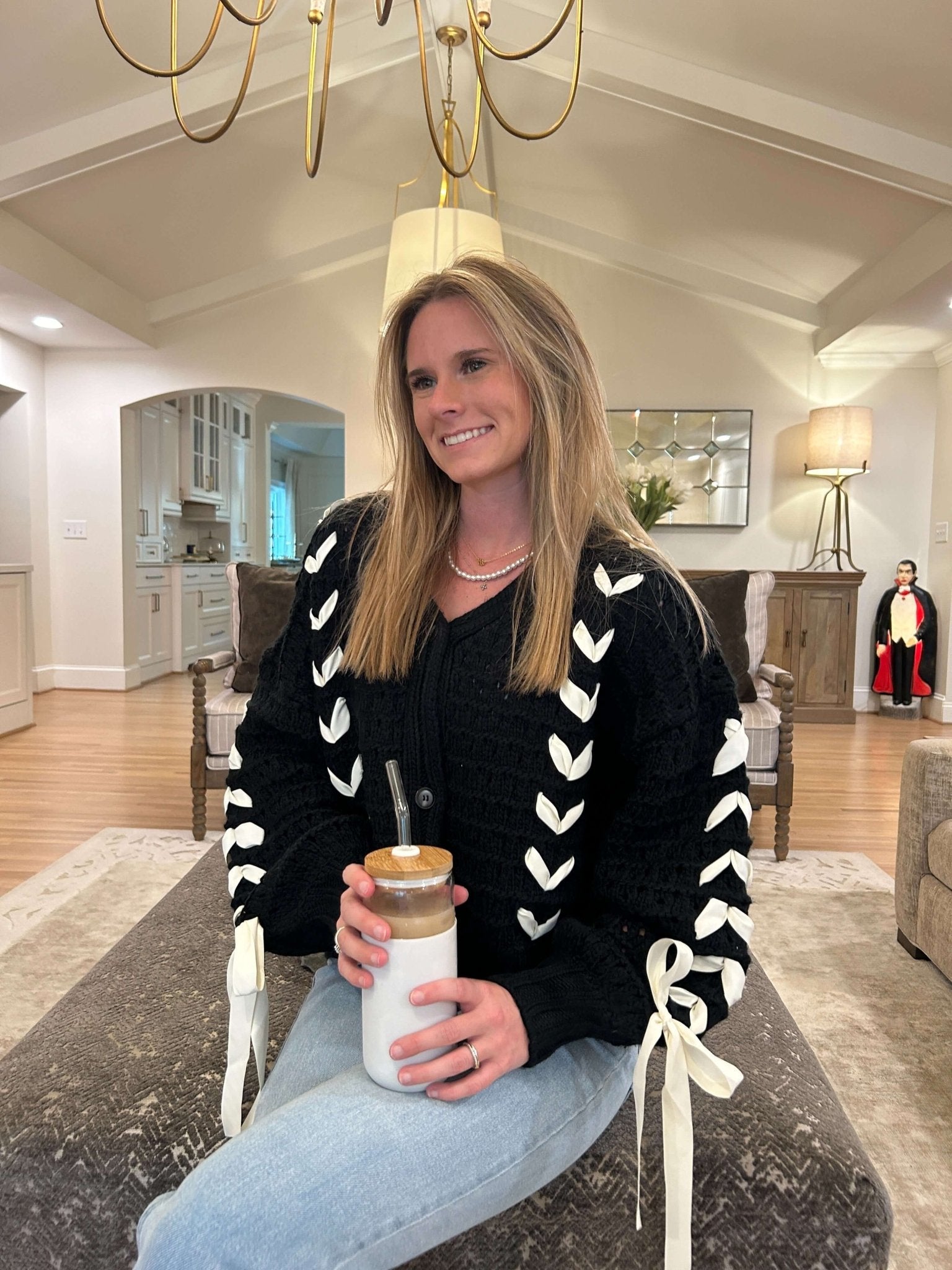 Addie Cardigan Sweater - Black and white - Anderson Ave boutique