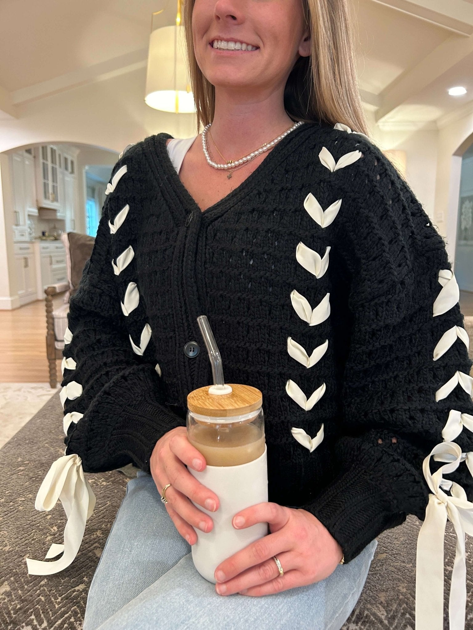 Addie Cardigan Sweater - Black and white - Anderson Ave boutique