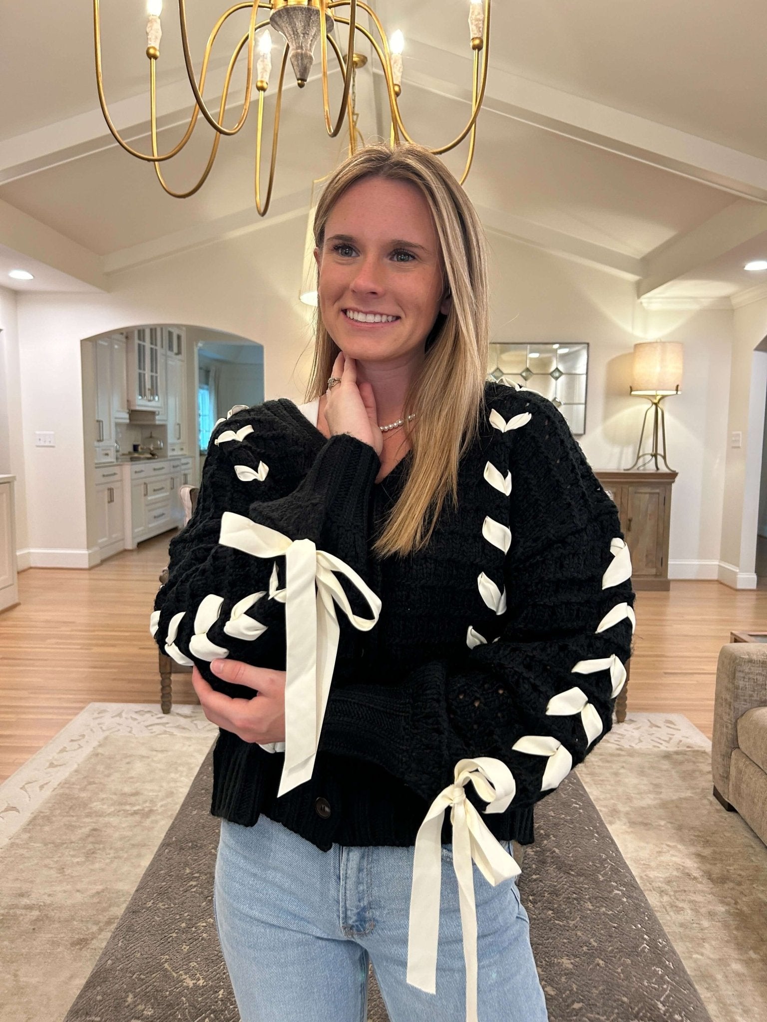 Addie Cardigan Sweater - Black and white - Anderson Ave boutique