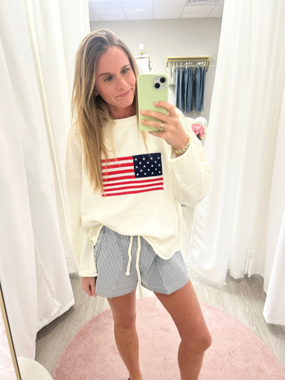 Allie American Flag Knit Sweater - Cream - Anderson Ave boutique