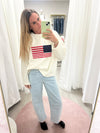 Allie American Flag Knit Sweater - Cream - Anderson Ave boutique
