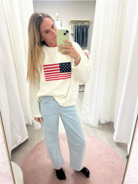 Allie American Flag Knit Sweater - Cream - Anderson Ave boutique