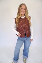 Amelia Brown Ditsy Floral Quilted Fall Vest - Anderson Ave boutique