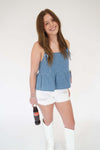 American Honey Chambray Peplum Top - Light Denim - Anderson Ave boutique