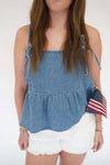 American Honey Chambray Peplum Top - Light Denim - Anderson Ave boutique
