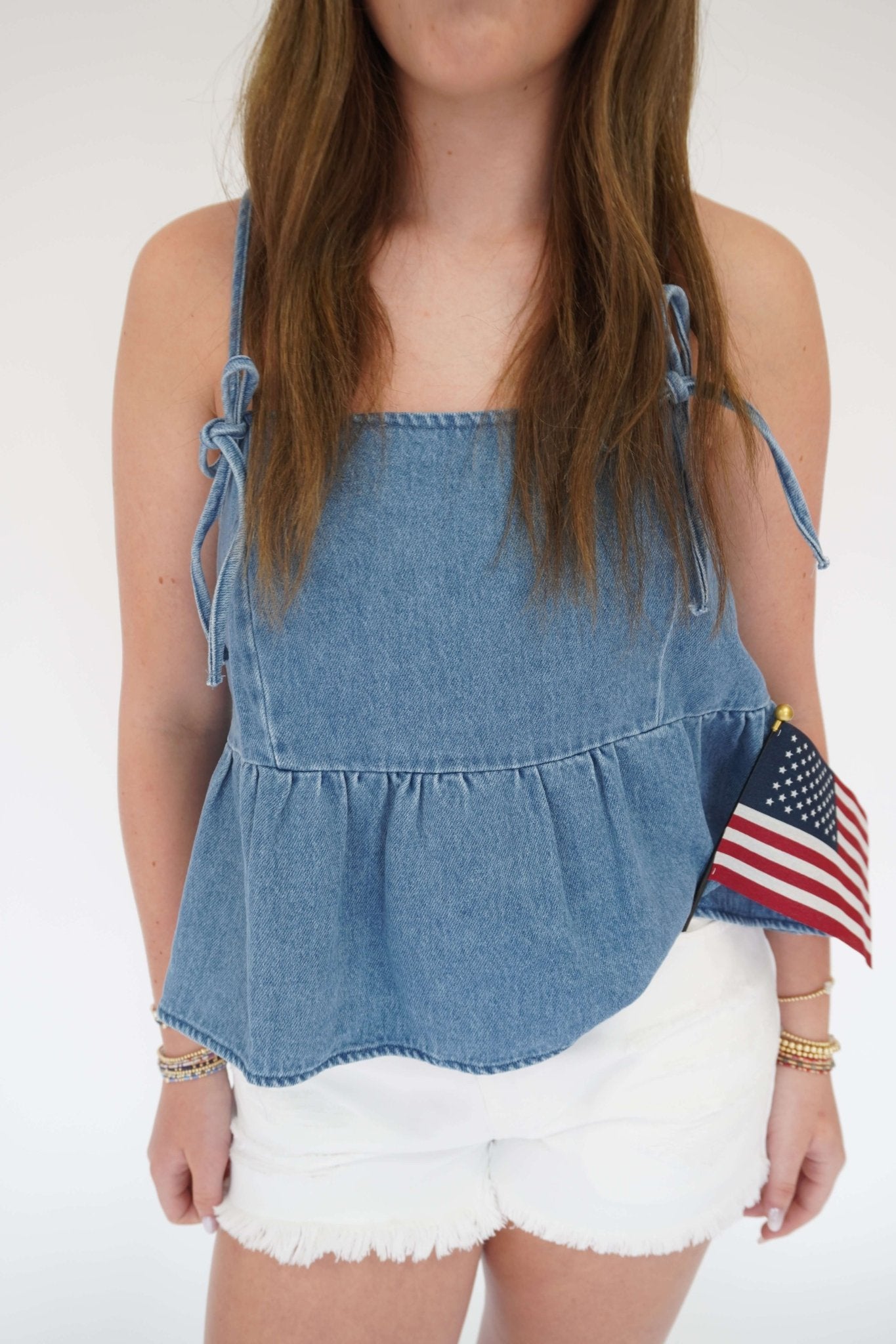 American Honey Chambray Peplum Top - Light Denim - Anderson Ave boutique