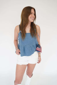 American Honey Chambray Peplum Top - Light Denim - Anderson Ave boutique