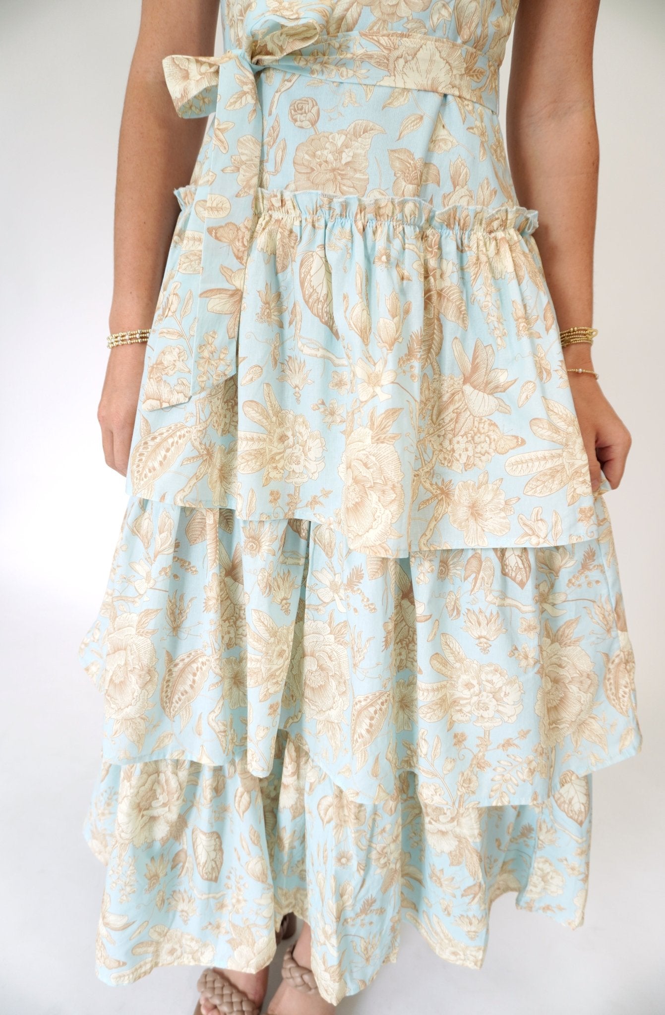 Aria Floral Tiered Ruffle Midi Dress – Blue - Anderson Ave boutique