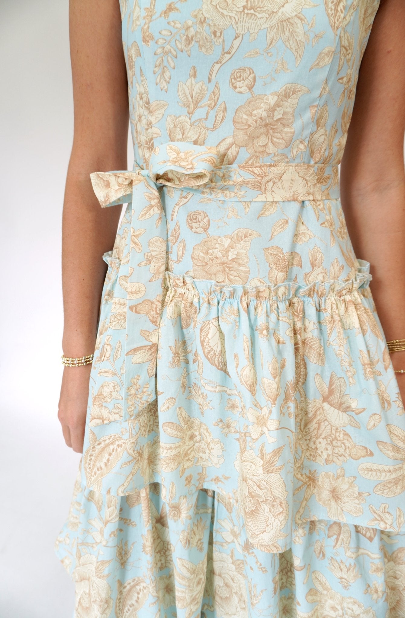 Aria Floral Tiered Ruffle Midi Dress – Blue - Anderson Ave boutique
