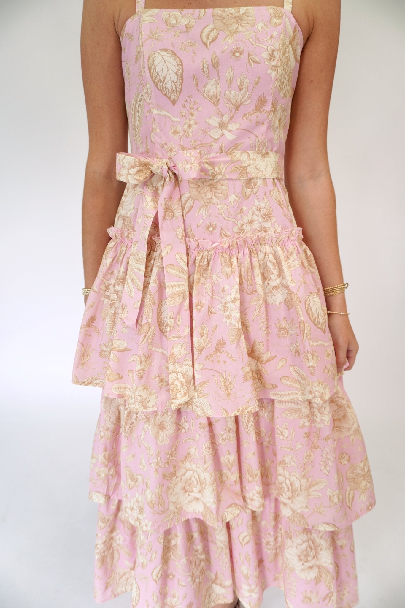 Aria Floral Tiered Ruffle Midi Dress – Pink - Anderson Ave boutique