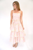 Aria Floral Tiered Ruffle Midi Dress – Pink - Anderson Ave boutique