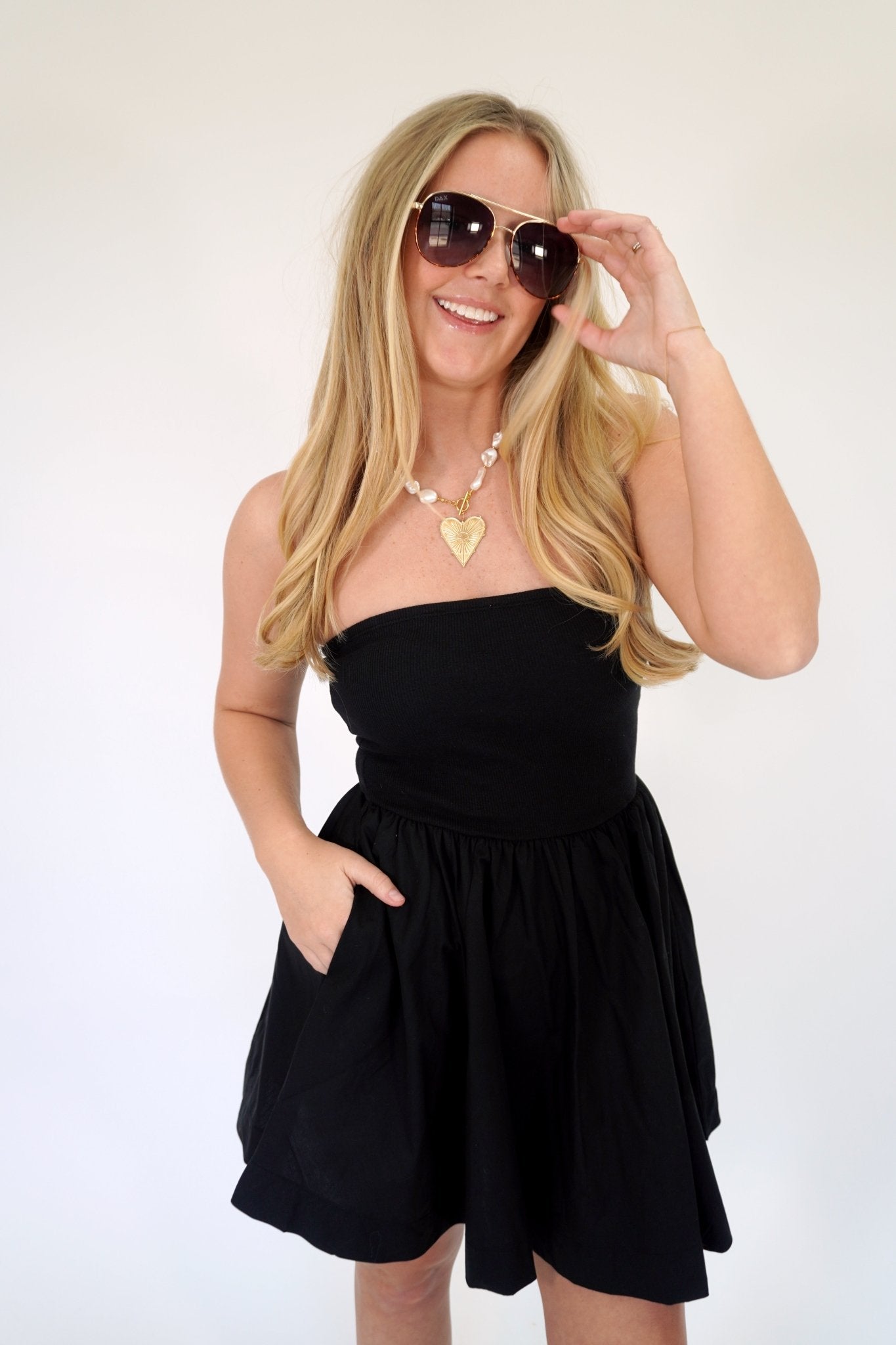 strapless goggles Aria Ribbed Strapless Mixed-Media Fit & Flare Mini Dress