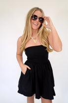 Aria Ribbed Strapless Mixed - Media Fit & Flare Mini Dress - Black - Anderson Ave boutique