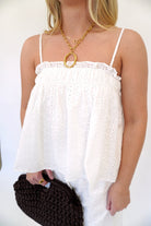 Aria White Eyelet Camisole & Wide - Leg Pant Set - Anderson Ave boutique