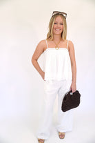 Aria White Eyelet Camisole & Wide - Leg Pant Set - Anderson Ave boutique