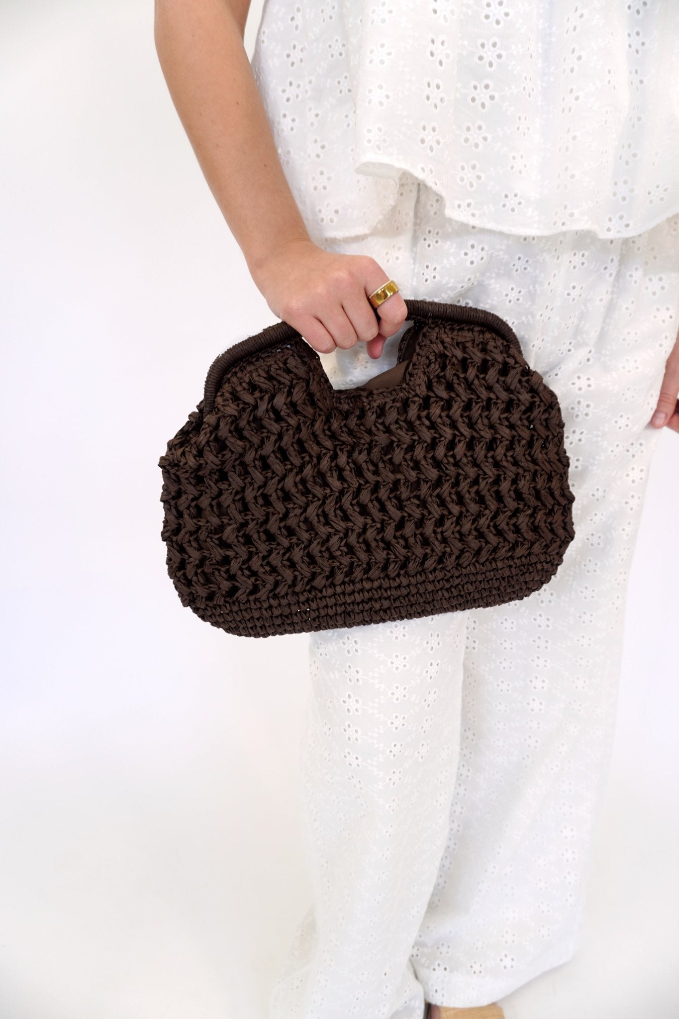 Artisan Woven Straw Clutch – Deep Chocolate Brown - Anderson Ave boutique