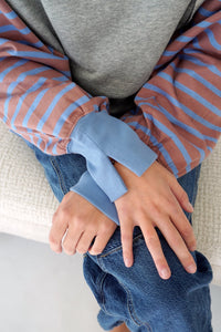 Avery Mixed Stripe Sleeve Heather Gray Pullover – Colorblock Sweatshirt - Anderson Ave boutique