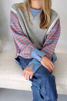 Avery Mixed Stripe Sleeve Heather Gray Pullover – Colorblock Sweatshirt - Anderson Ave boutique