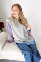 Avery Mixed Stripe Sleeve Heather Gray Pullover – Colorblock Sweatshirt - Anderson Ave boutique