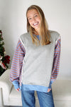 Avery Mixed Stripe Sleeve Heather Gray Pullover – Colorblock Sweatshirt - Anderson Ave boutique