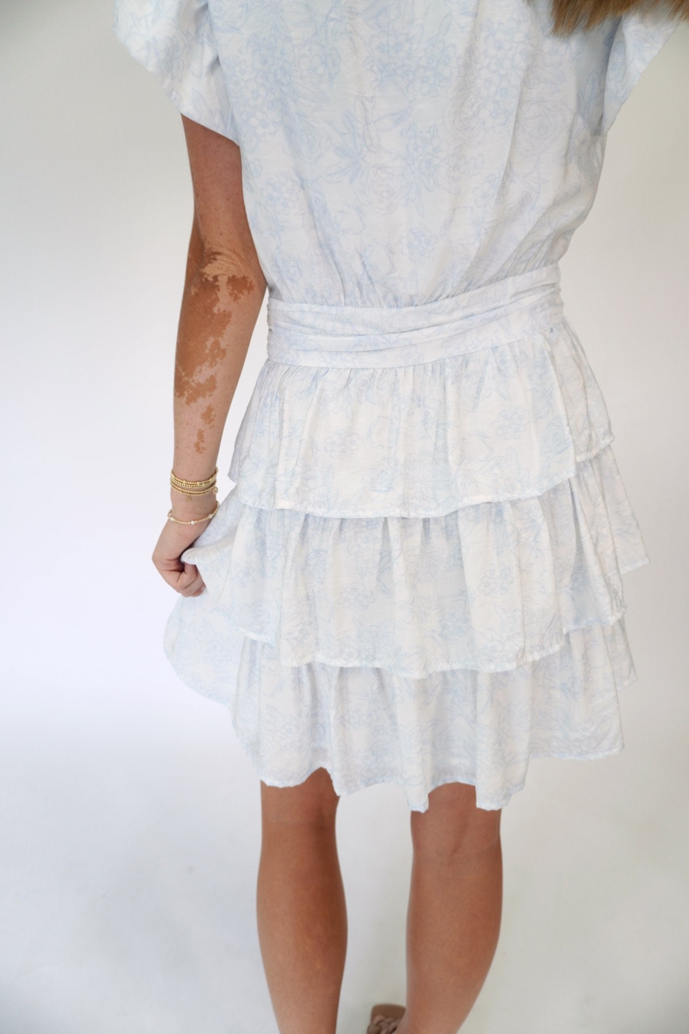 Azure Bloom Tiered Ruffle Mini Dress with Flutter Sleeves - Anderson Ave boutique