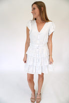 Azure Bloom Tiered Ruffle Mini Dress with Flutter Sleeves - Anderson Ave boutique