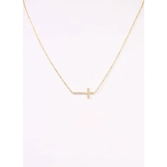 Macmillian CZ Side Cross Necklace Gold