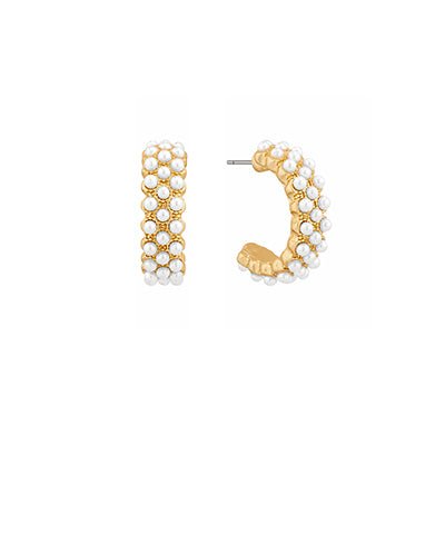 Bead Pearl Open Hoop Earrings - Anderson Ave boutique