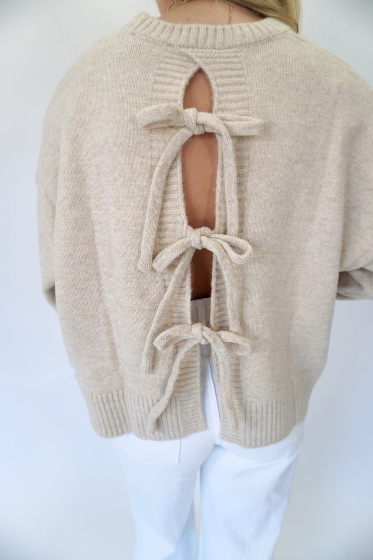 Beige Back - Tie Sweater - Anderson Ave boutique