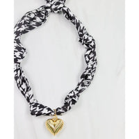 Black and White Houndstooth Scarf Necklace with Gold Heart Pendan - Anderson Ave boutique