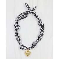 Black and White Houndstooth Scarf Necklace with Gold Heart Pendan - Anderson Ave boutique