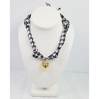 Black and White Houndstooth Scarf Necklace with Gold Heart Pendan - Anderson Ave boutique