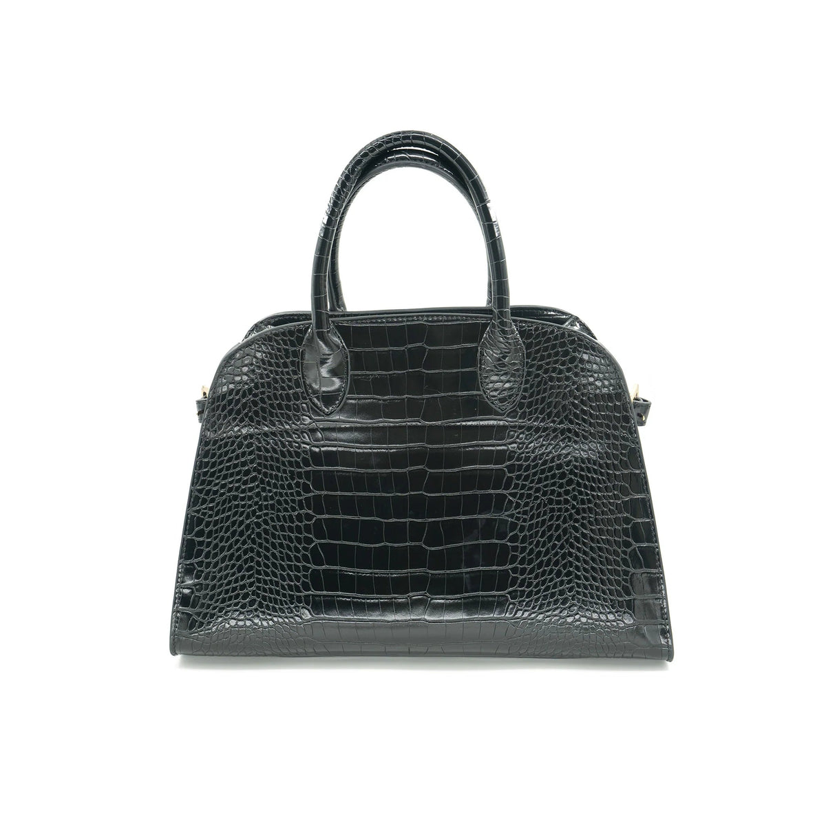 Black Croc Embossed Structured Top Handle Satchel - Anderson Ave boutique