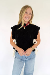 Black Knit Sweater Vest with White Bow Ties - Anderson Ave boutique