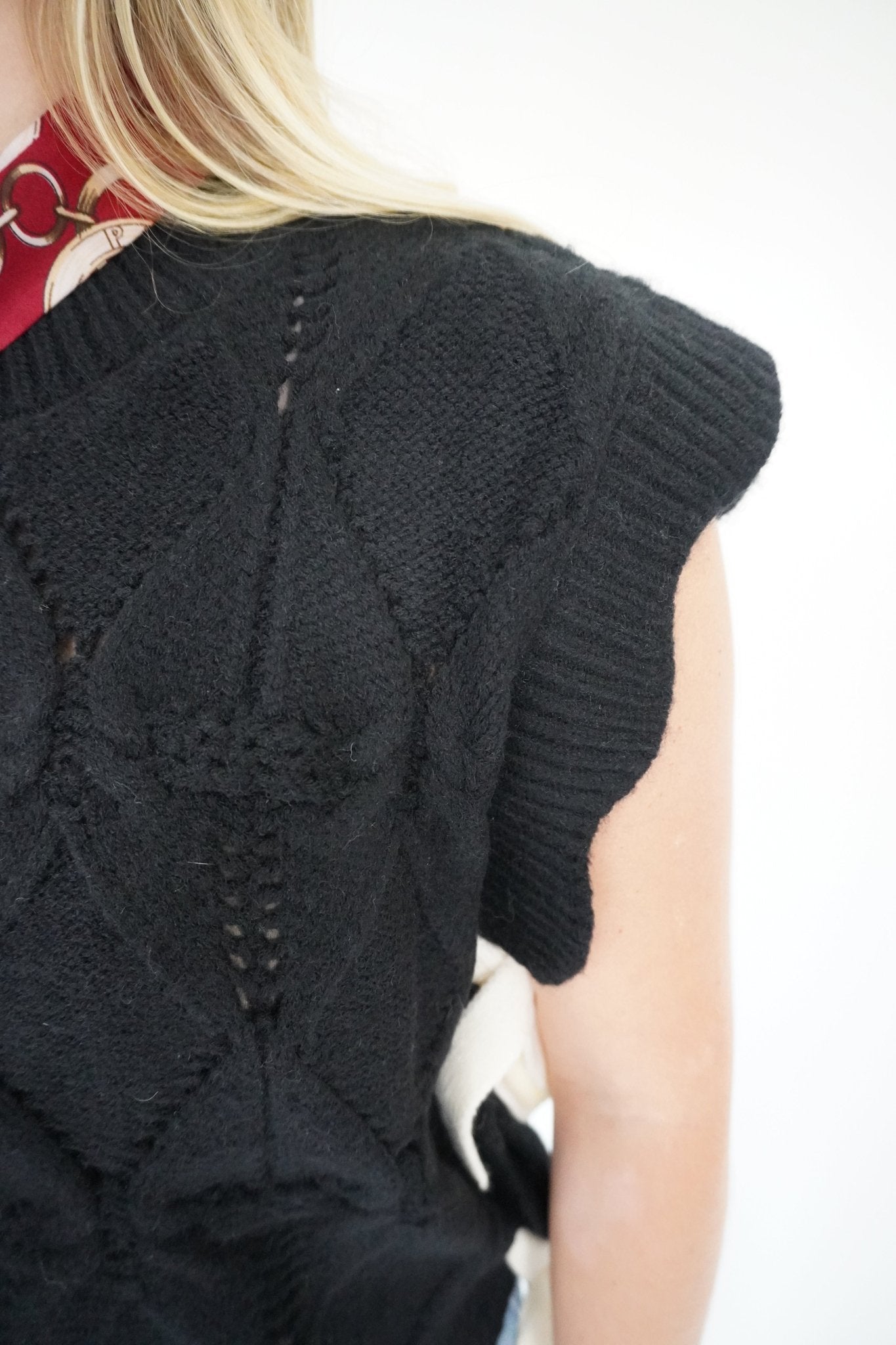 Black Knit Sweater Vest with White Bow Ties - Anderson Ave boutique