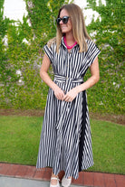 Black Stripe Belted Midi Dress - Anderson Ave boutique