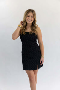 Black Textured Mini Dress - Black - Anderson Ave boutique