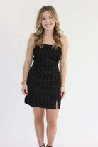 Black Textured Mini Dress - Black - Anderson Ave boutique