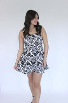 Bloom Black & White Floral A - Line Mini Dress - Anderson Ave boutique