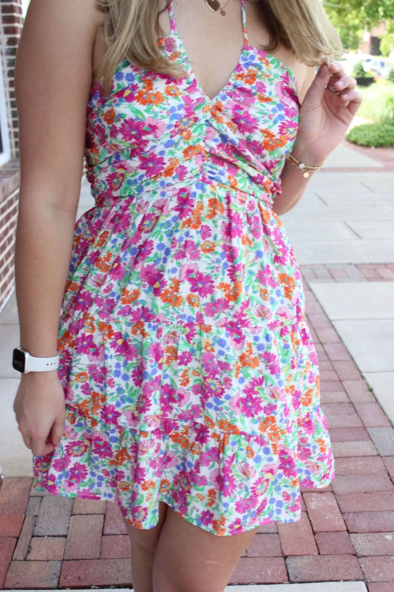 Bloom Vibes Halter Mini Dress – Colorful Floral Print - Anderson Ave boutique