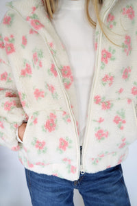 Blossom Cream Floral Sherpa Zip - Up Jacket - Anderson Ave boutique