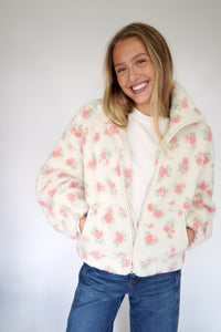 Blossom Cream Floral Sherpa Zip - Up Jacket - Anderson Ave boutique