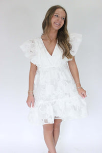 Blossom Ruffle Sleeve Midi Dress - White - Anderson Ave boutique
