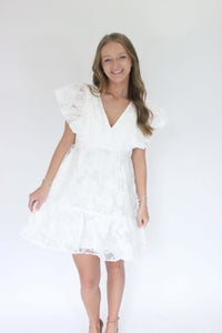 Blossom Ruffle Sleeve Midi Dress - White - Anderson Ave boutique