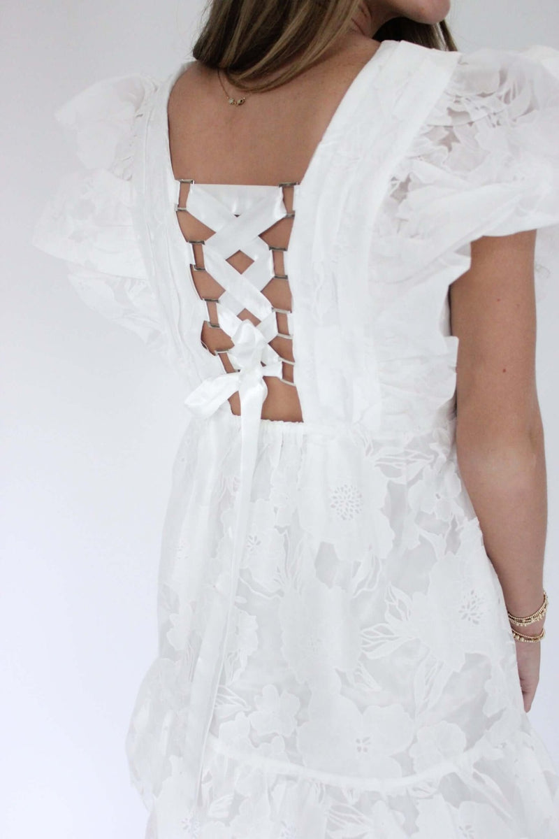 Blossom Ruffle Sleeve Midi Dress - White - Anderson Ave boutique