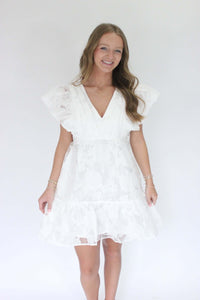 Blossom Ruffle Sleeve Midi Dress - White - Anderson Ave boutique